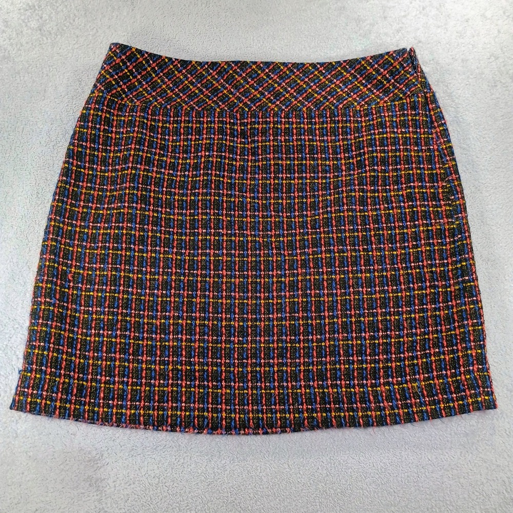 Loft Womens Tweed Plaid Mini Skirt Multi-Color Size 6 A-Line Side Zip
